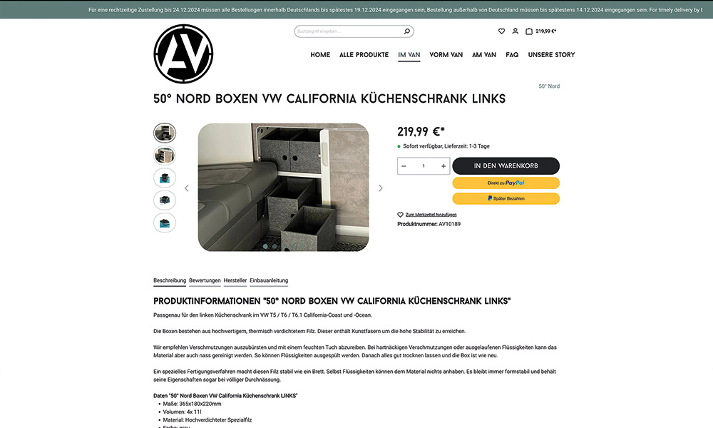 Ein Produkt mit vielen Daten von Adventure Van.