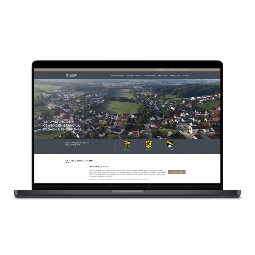 Die Startseite der VG-Neumarkt auf einem Laptop.