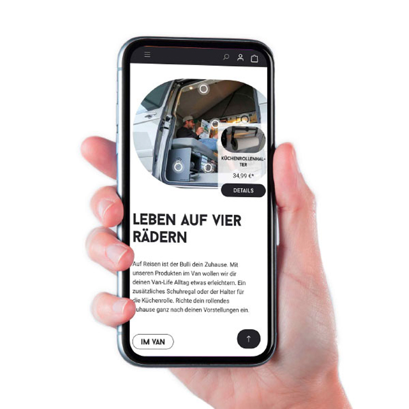 Die Mobilansicht des Onlineshops für "Adventure Van".