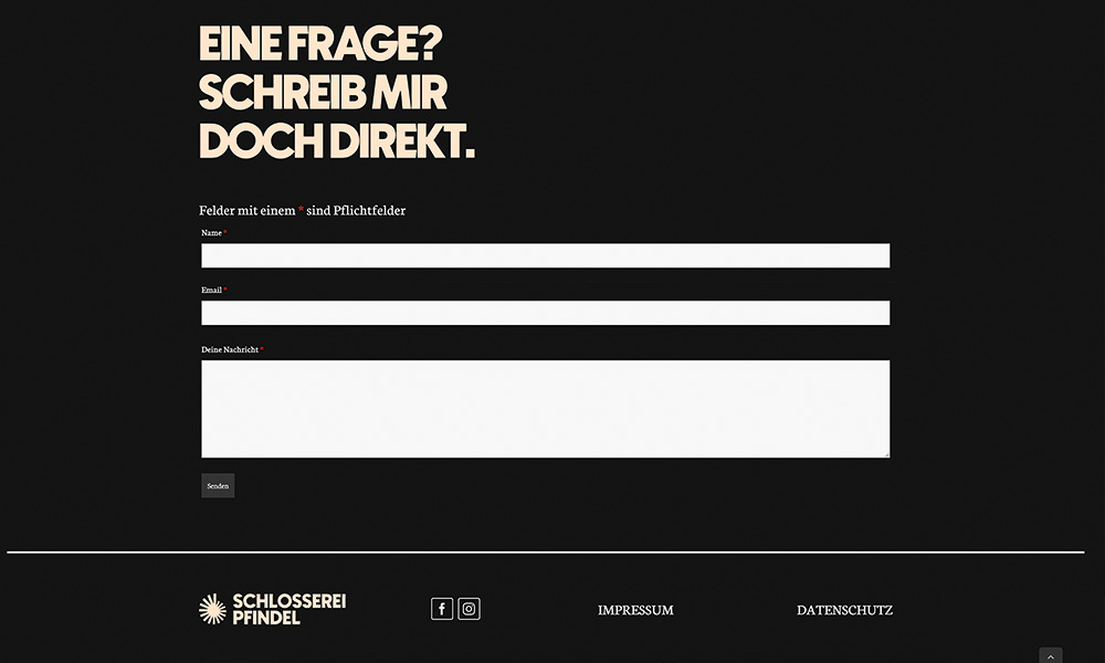 Das Kontaktformular der Schlosserei Pfindel.