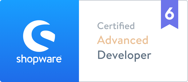 Das Zertifizierungslogo eines Advanced Entwicklers von Shopware.