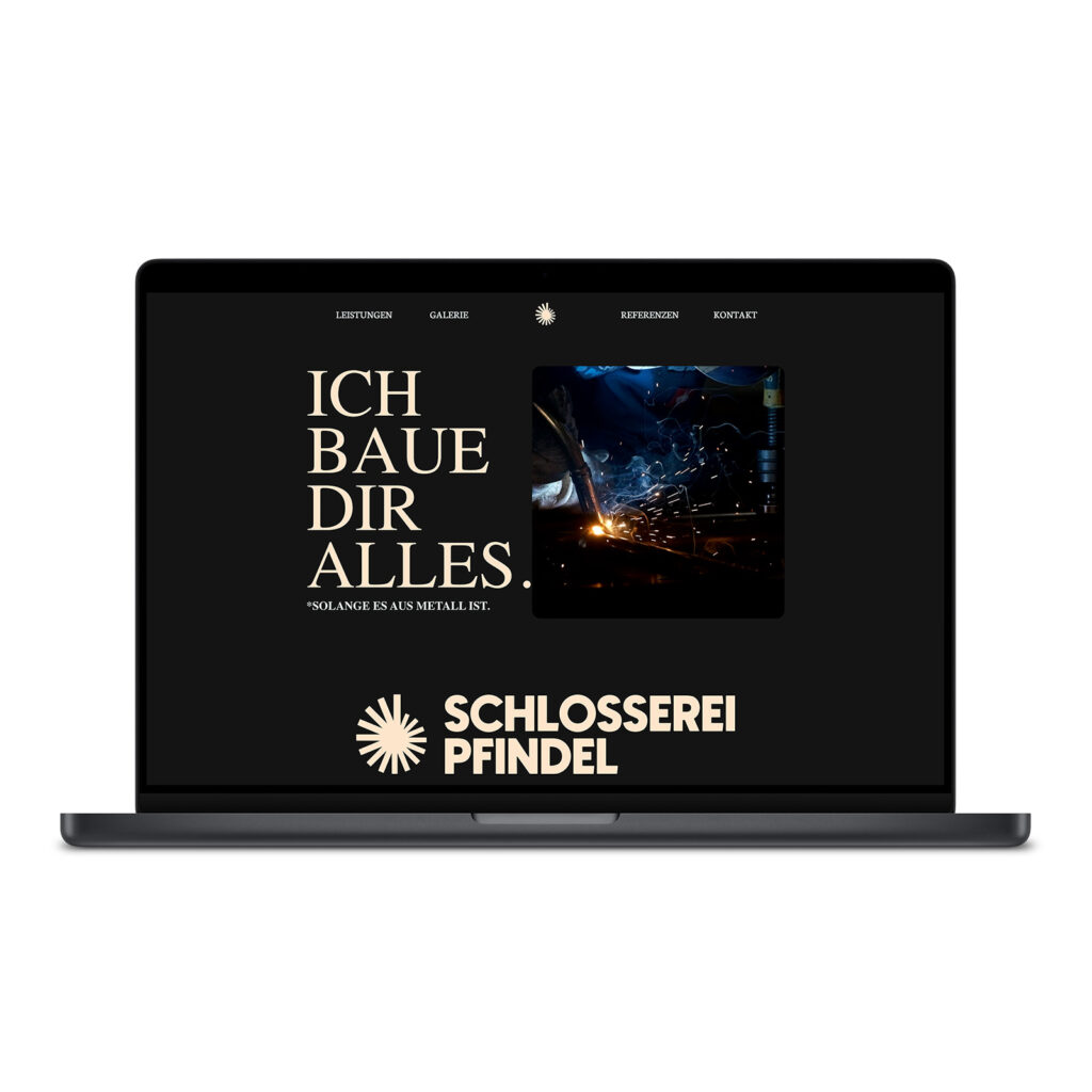 Die Startseite der Schlosserei Pfindel auf einem Laptop.