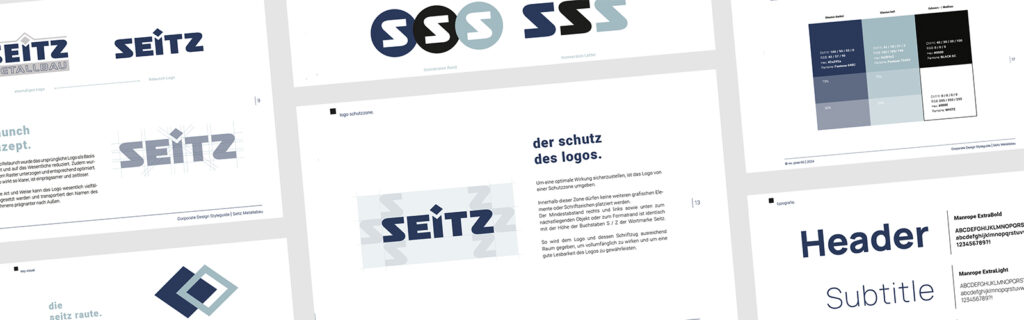 Eine Bildcollage verschiedener Logovariationen von Seitz.