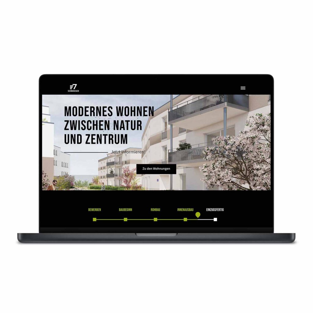 Ein Laptop mit geöffneter Website von Schwarzach 7.