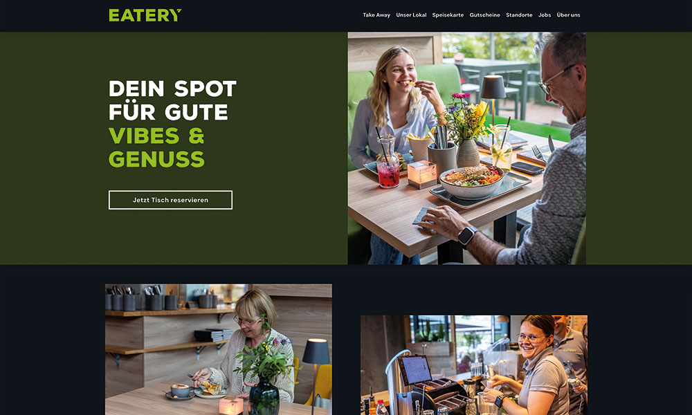 Die Startseite von Eatery Neumarkt auf einem Desktop.