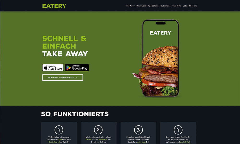Die Take Away Seite von Eatery Neumarkt.