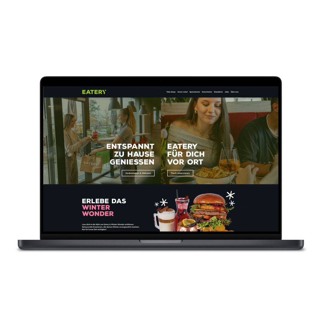 Die Startseite der Eatery Neumarkt auf einem Laptop.