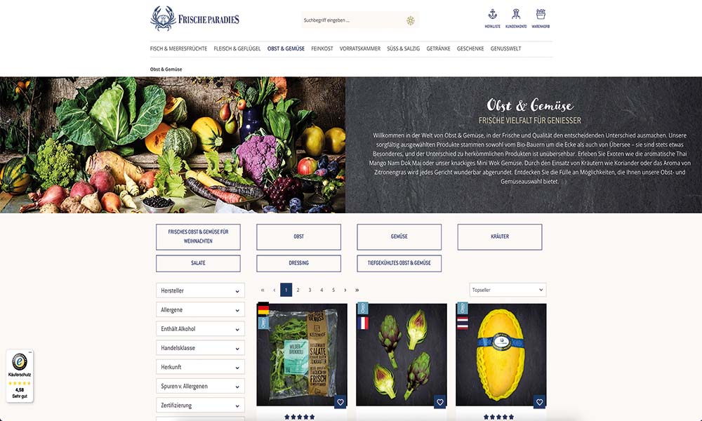 Obst und Gemüse von Frischeparadies.