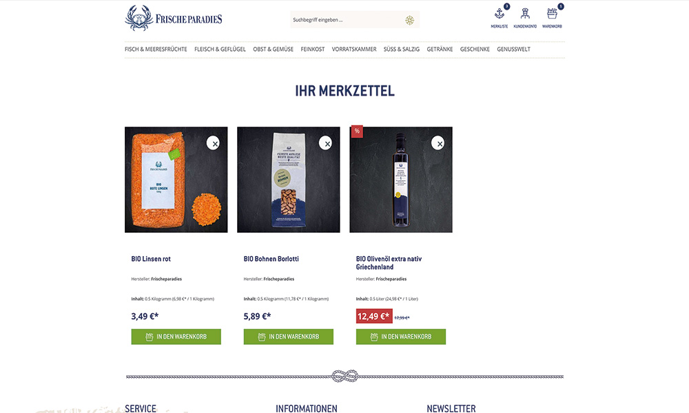 Der Merkzettel von Frischeparadies.