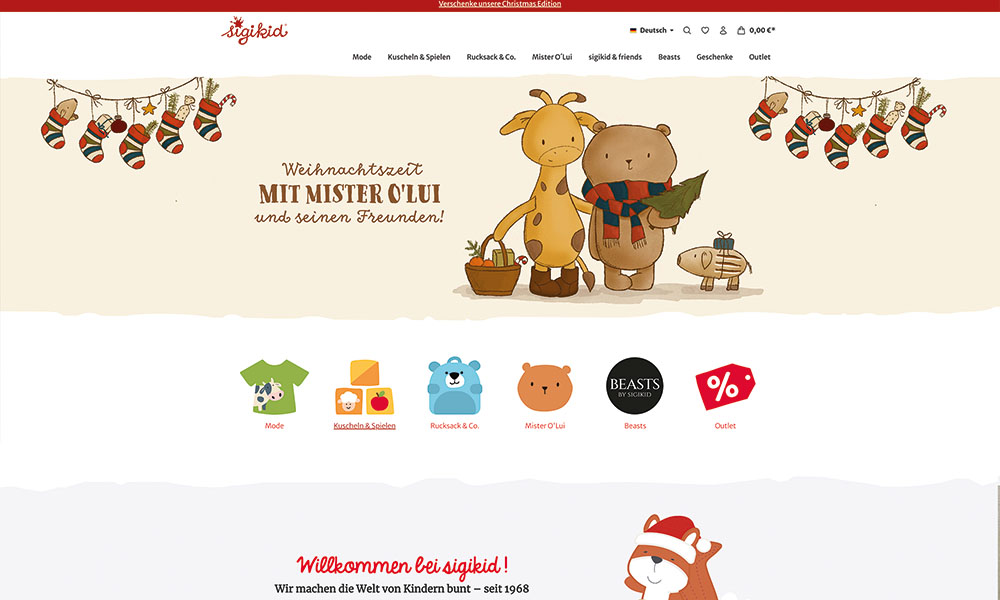 Die Startseite von Sigikids Onlineshop.