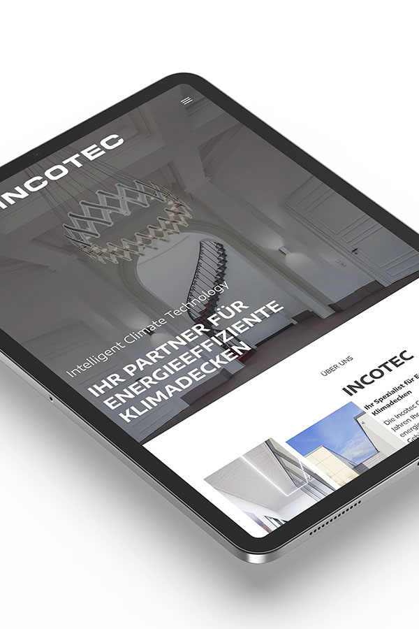 Die Incotec Startseite auf einem Tablet.