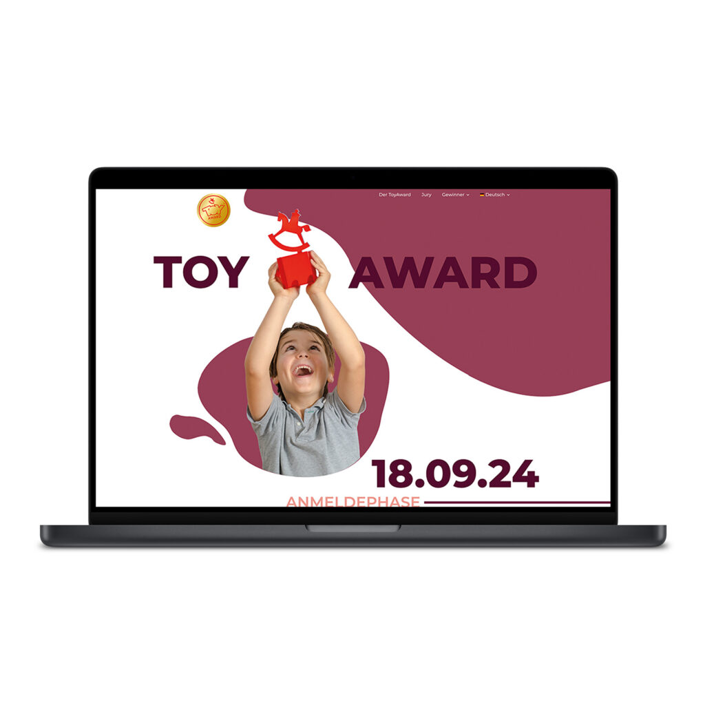 Die Startseite des ToyAwards auf einem Laptop.