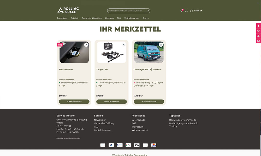 Der Merkzettel von Rolling Space.