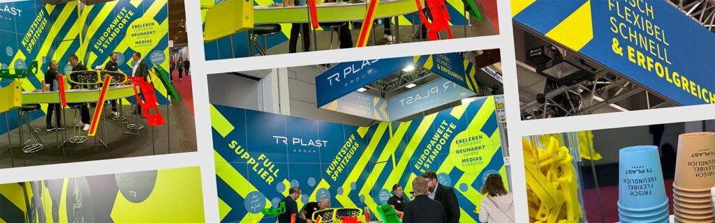 Eine Bildcollage mit Bildern vom TR PLAST Messestand.
