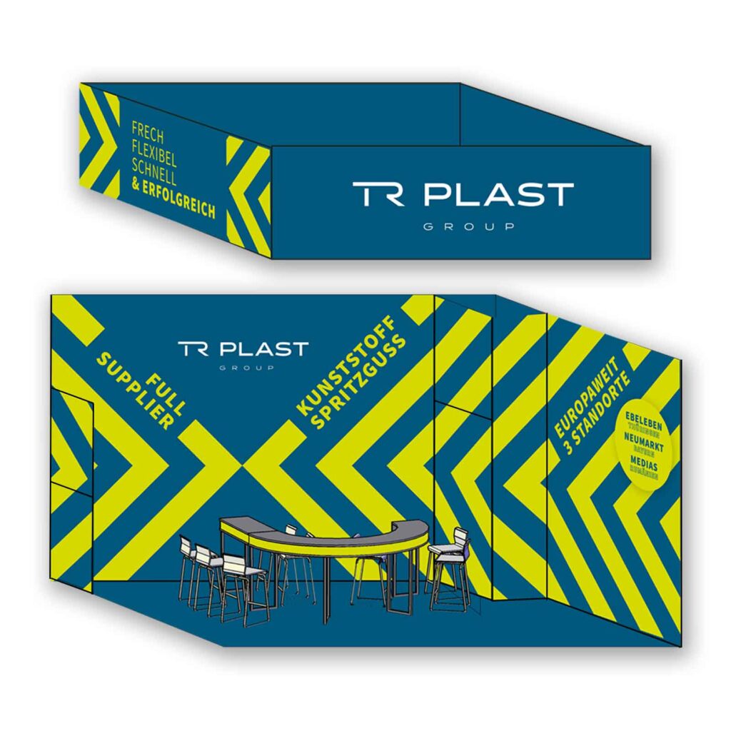 Eine Illustration des TR PLAST Messestand.