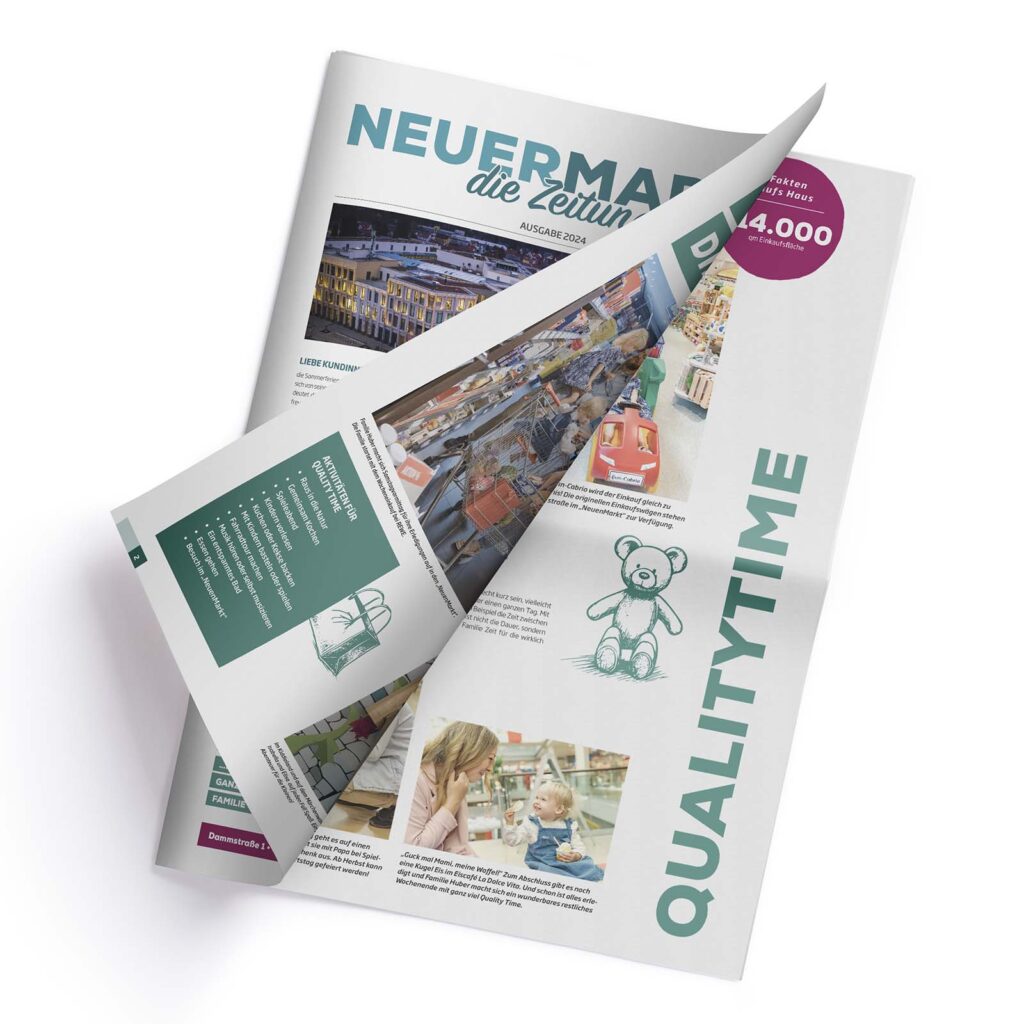Die aufgeschlagene Titelseite der Neuen Markt Zeitung.