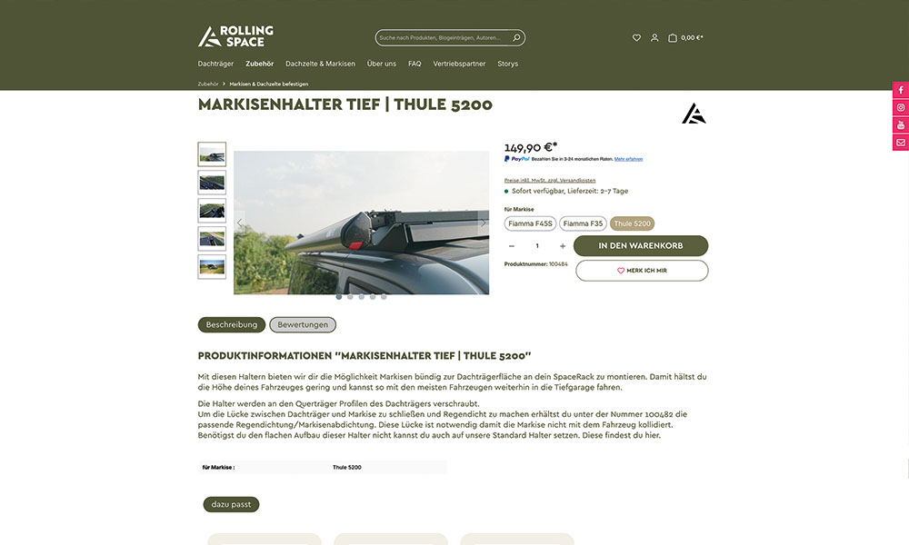 Eine Produktseite von Rolling Space.