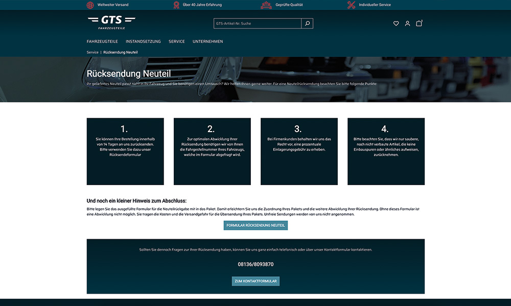 Die Website von GTS.