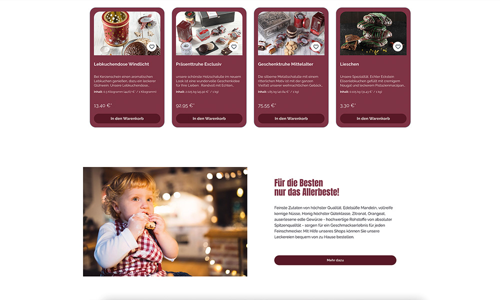 Mehrere Produkte des Lebkuchen Eckstein Onlineshops.
