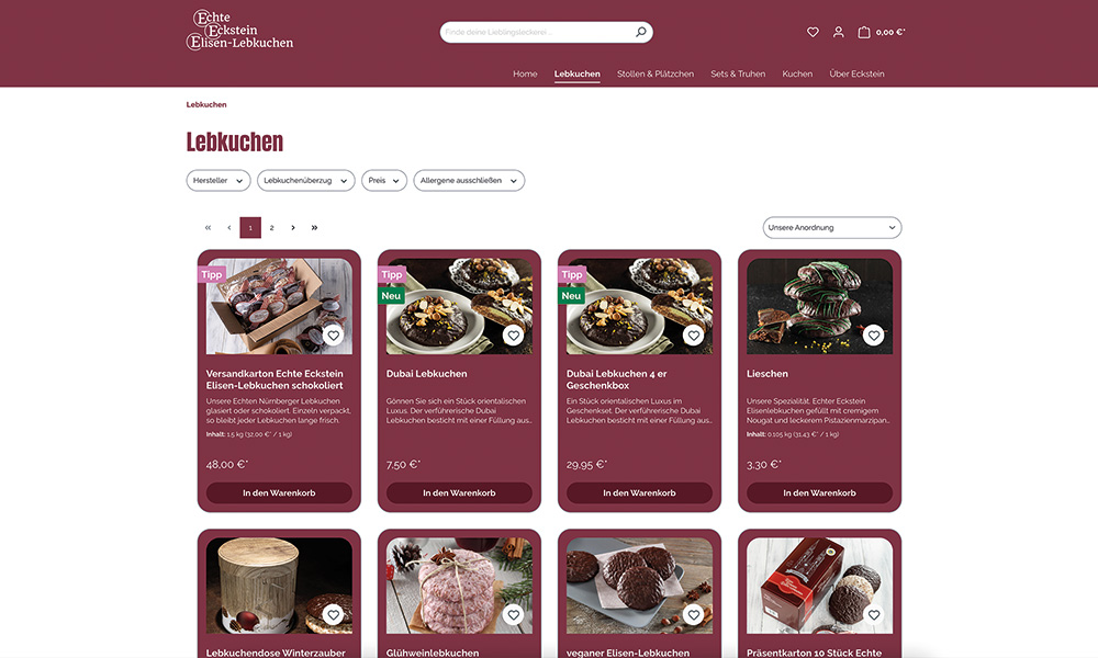 Die Lebkuchenseite von Lebkuchen Eckstein.