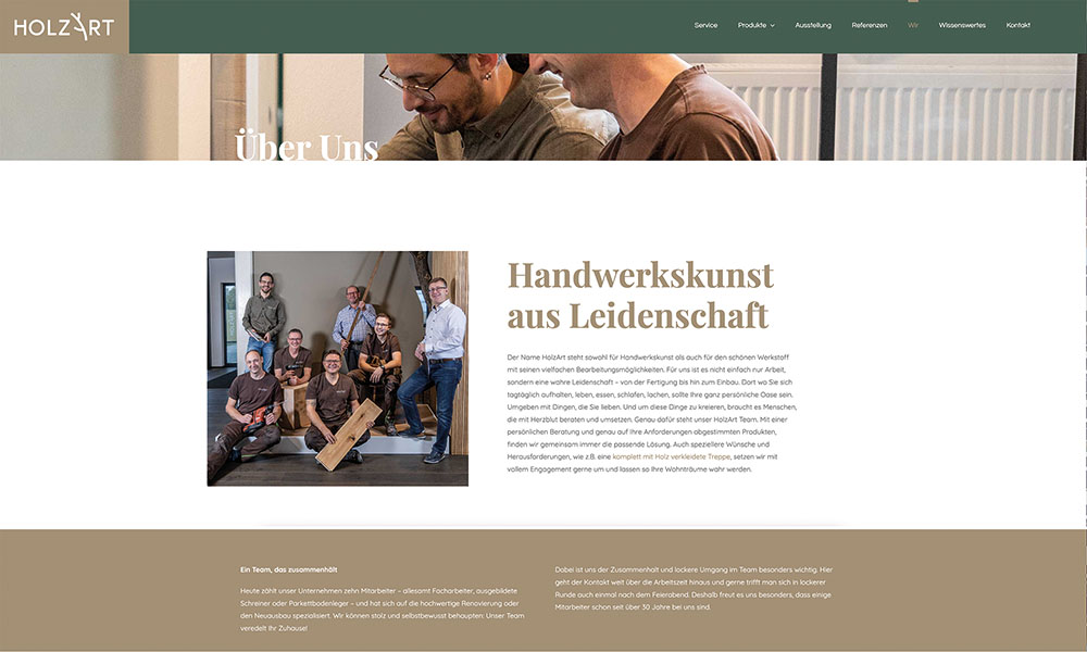 Die Über uns Seite von Holzart.
