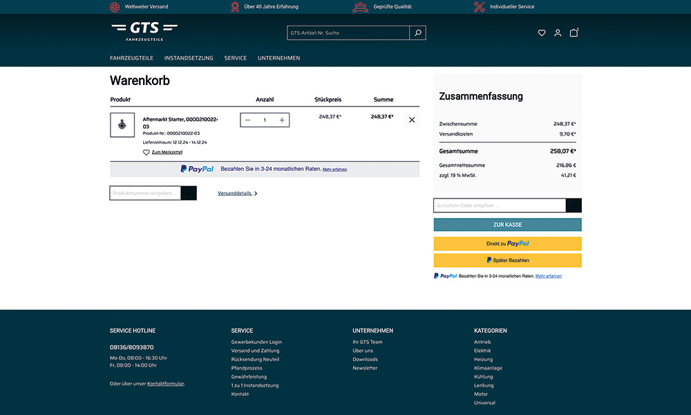 Der Warenkorb von GTS.