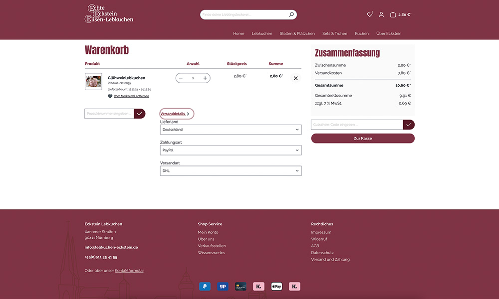 Der Warenkorb von Lebkuchen Eckstein.