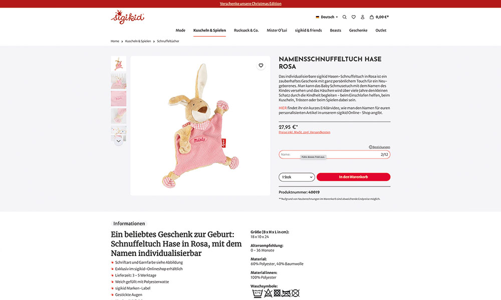 Ein Namensschnuffeltuch von Sigikid.