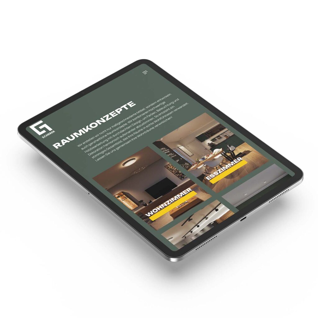 Die Raumkonzepte der Schreinerei Scherer auf einem Tablet.