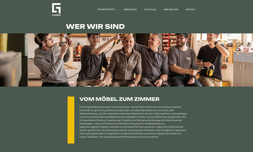 Die Über uns Seite der Schreinerei Scherer.