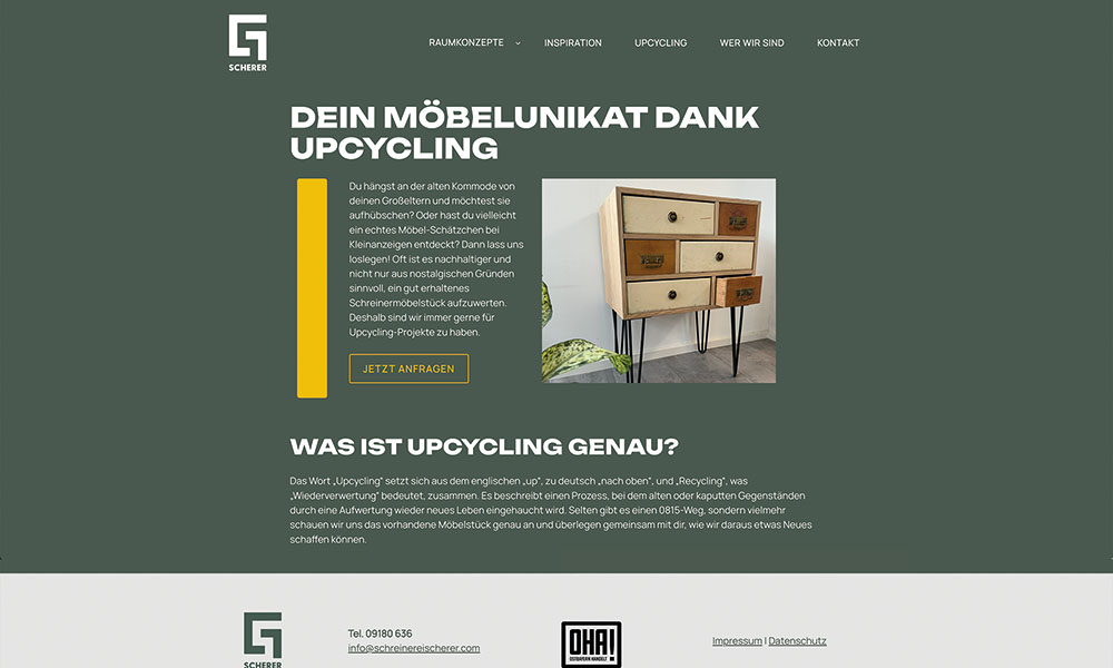 Die Upcycling Seite der Schreinerei Scherer.