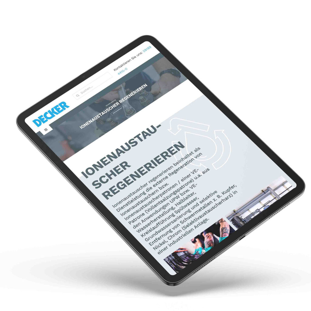 Die Startseite von Decker auf einem Tablet.