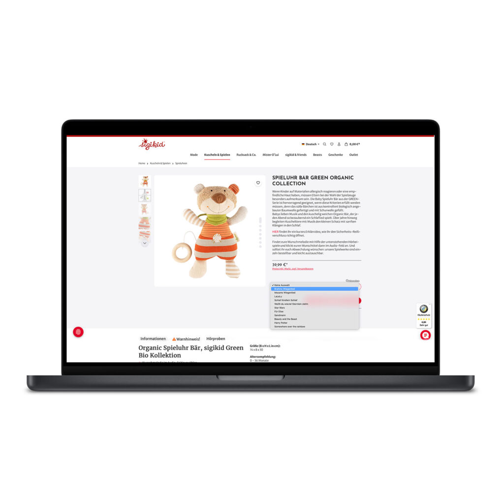 Eine Produktseite von Sigikid.