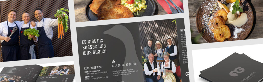 Eine Bildcollage verschiedener Motive der Oberen Ganskeller Speisekarte.