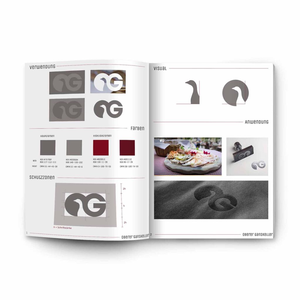 Das offene Brand-Book vom Oberen Ganskeller mit verschiedenen Logos.