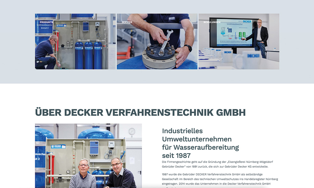Die Über uns Seite von Decker.