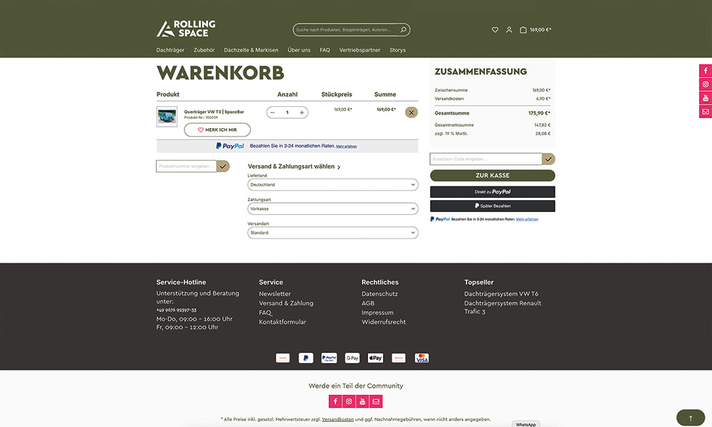 Der Warenkorb von Rolling Space.