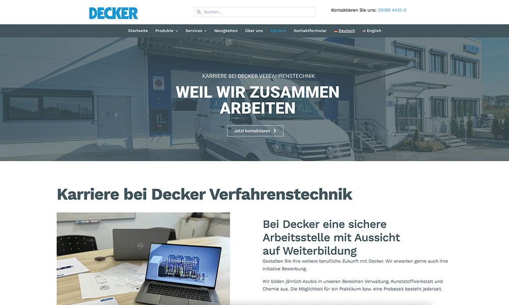 Die Karriereseite von Decker.