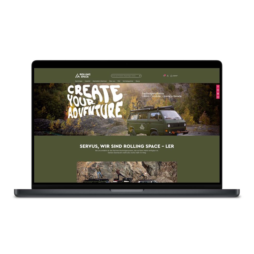 Die Rolling Space Startseite auf einem Laptop.