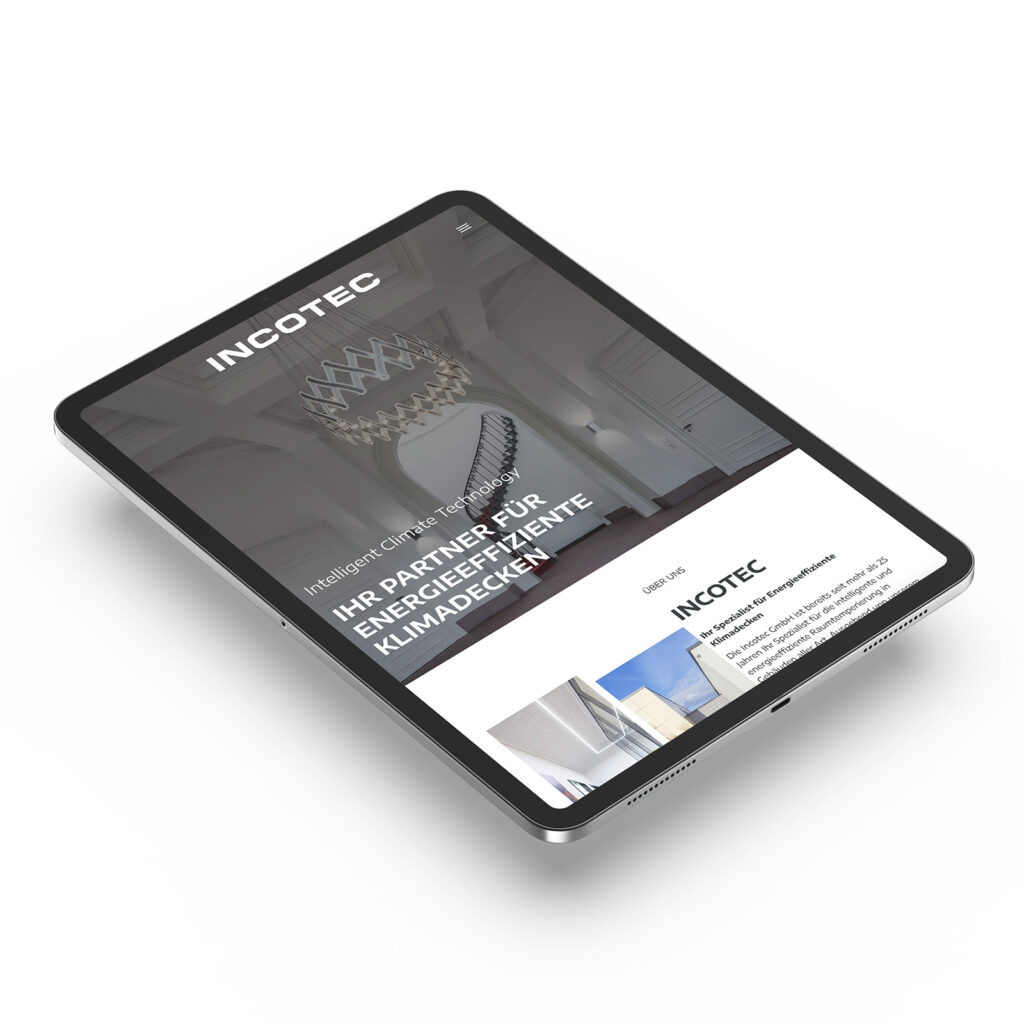 Die Startseite von Incotec auf einem Tablet.