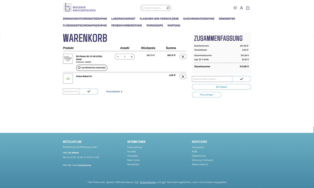 Der Warenkorb von Bruckner Analysetechnik.