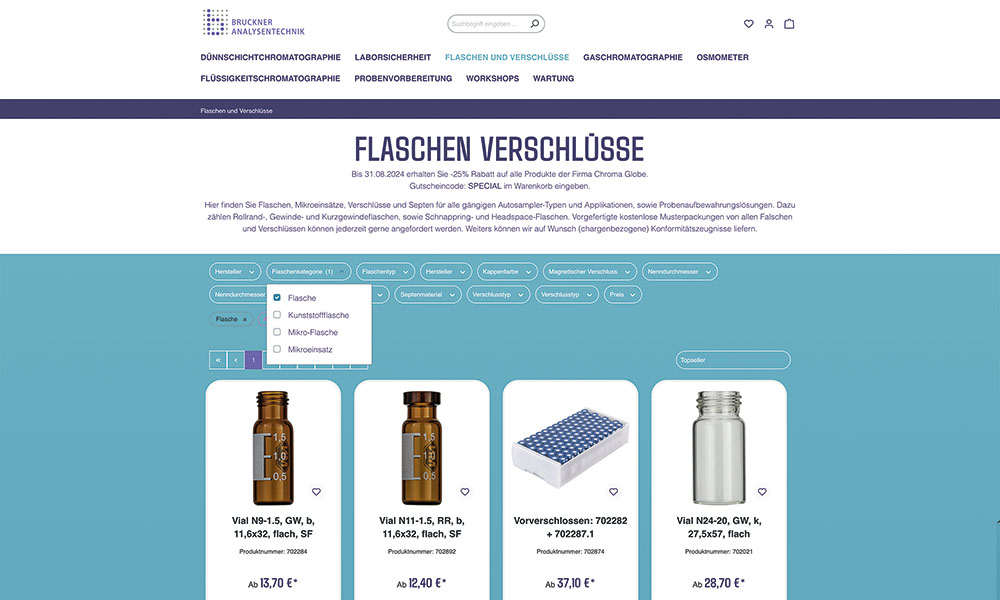 Die Flaschen Verschlüsse Kategorie von Bruckner Analysetechnik.