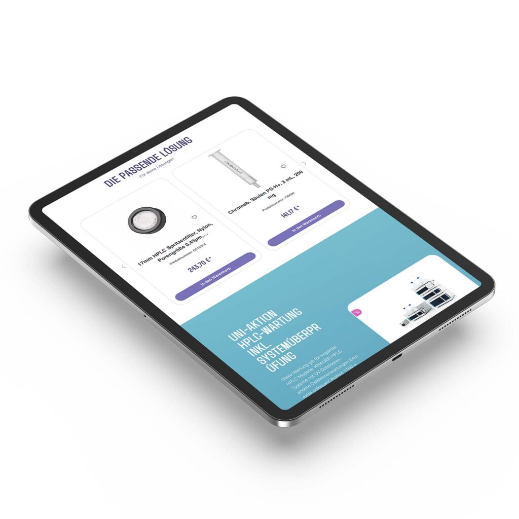 Die mobile Tabletansicht des Onlineshops von Bruckner Analysetechnik.