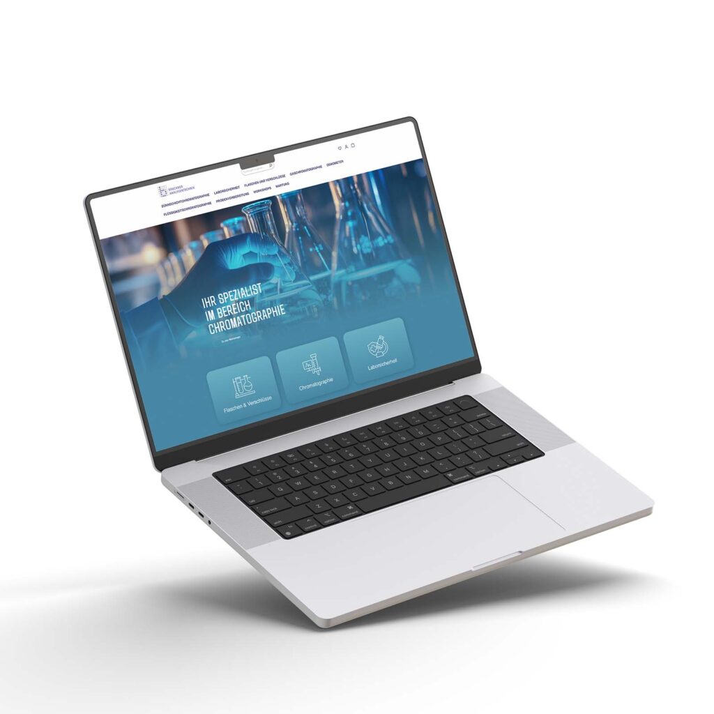 Die Startseite von Bruckner Analysetechnik auf einem Laptop.
