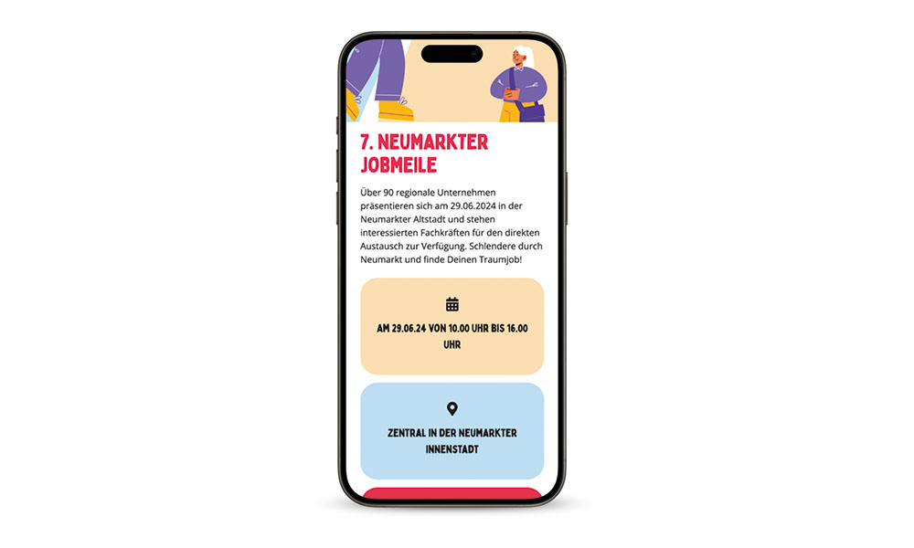 Termine zur Jobmeile Neumarkt auf einem Smartphone.