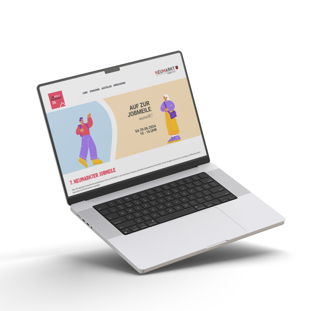 Informationen über die Jobmeile Neumarkt auf einem Laptop.