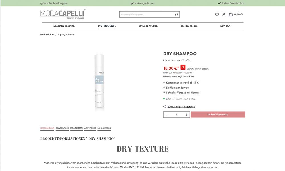 Der Onlineshop von Moda Capelli.