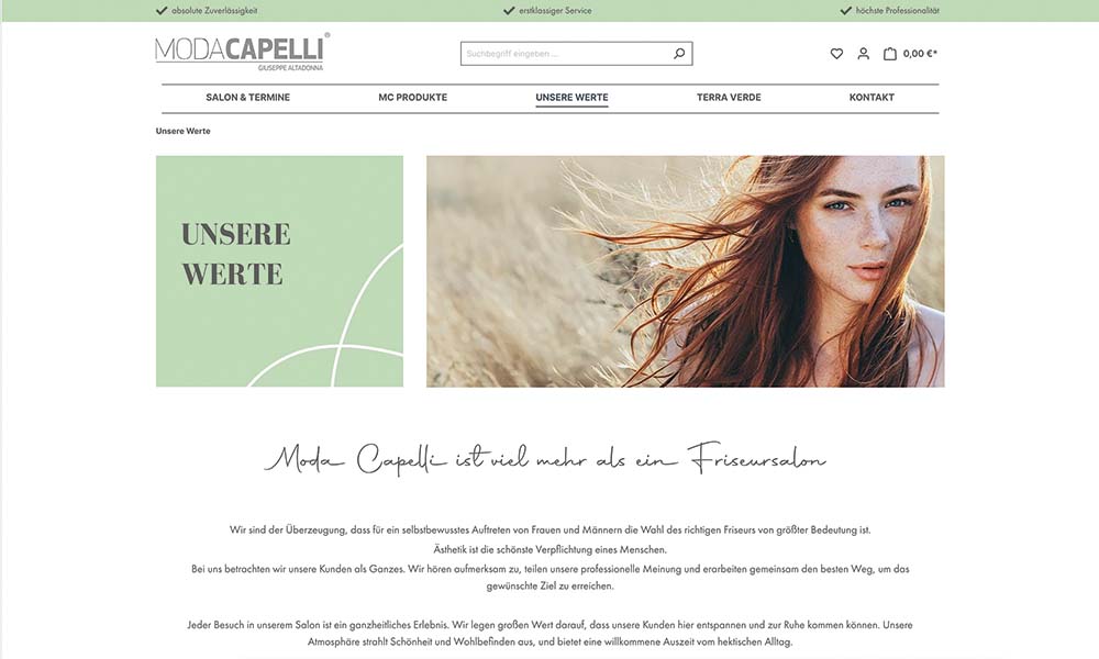 Die Werte von Moda Capelli.