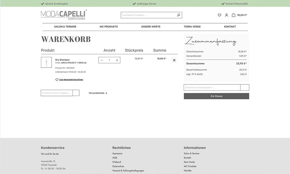 Der Warenkorb von Moda Capelli.