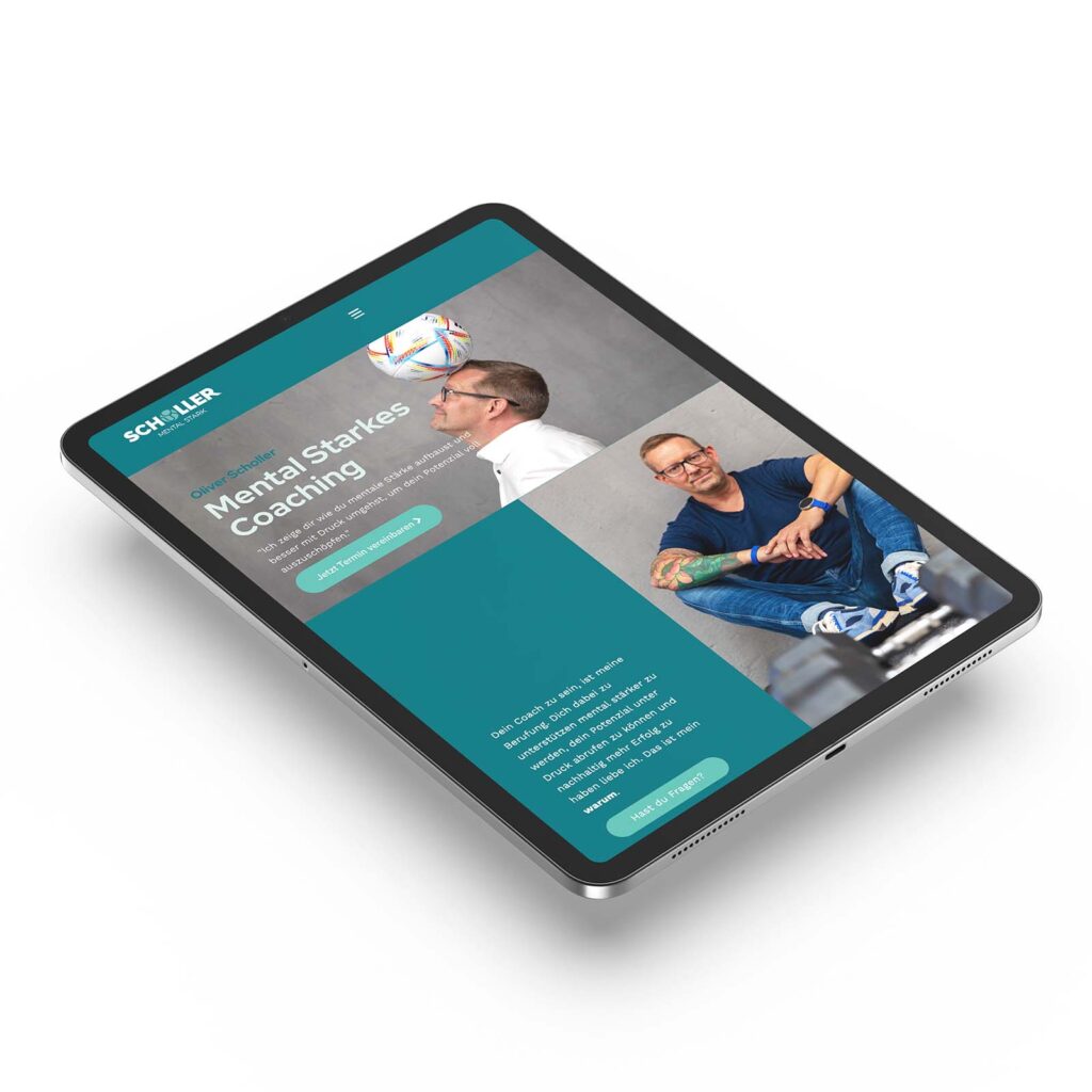 Die Startseite von Oliver Scholler auf einem Tablet.